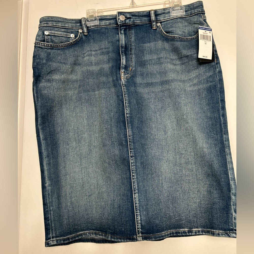 Ralph Lauren Classic Blue Denim Mini Skirt SZ 18 NWT